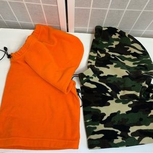 Mens Fleece Hat & Neck Hoodie Adult Men Size Orange & Camouflage